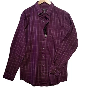 Van Heusen Shirt Mens Large Tall Long Sleeve Collared Button Purple Pocket NWT - Picture 1 of 11