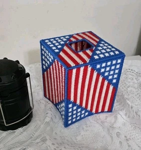 Made to Order. Red, White, Blue Plastic Canvas Tissue Box Cover . - Picture 1 of 4
