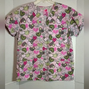 I Love Scrubs Colorful Heart Pattern Scrub Top Size Large - Picture 1 of 4
