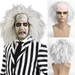 For Beetlejuice Wig Costume Accessory Adult Gray White Receding Bald Keaton Wigs - Picture 1 of 21