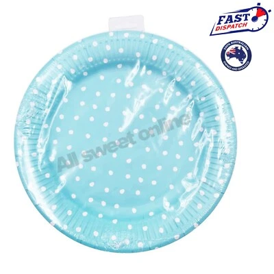 108pcs Disposable Round Dinner Plates 230MM Paper Blue Polka Dot Plate Boy Party - image 1 of 4
