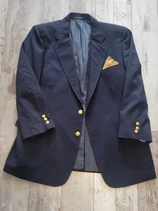 46R Men's Vintage Daks Blazer By Today's Man Dark Navy Gold Button 100% Wool - Picture 1 of 12