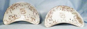 2 Vintage Bone Dishes Blue Flowers Brown Scrolls Pottery Scalloped Edges J & E.M - Picture 1 of 6