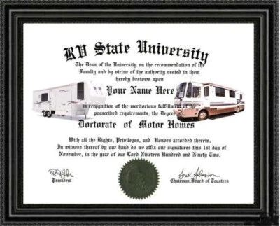 RV Lover's Doctorate Diploma / Degree Custom Designed for YOU - Image 1 of 2