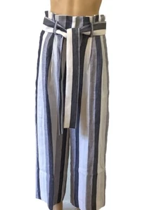 J. Crew Point Sur Indigo Stripe Tie Belt Pant Women's Size 4 Lined High Rise NWT - Picture 1 of 13