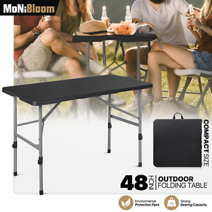 4 Ft Foldable Plastic Dining Table Portable Adjustable Foot Picnic Desk w/Handle