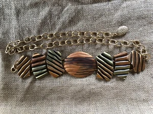 CHICOS LADIES WOMEN BELT FOLIAGE LEAF DESIGN GOLD CHAIN ORANGE GREEN - Picture 1 of 12