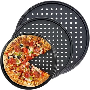 Sartén para pizza de acero para hornear de 9", 11", 12" con orificios, sartén redonda para pizza para horno - Imagen 1 de 11