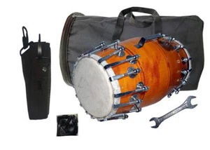 Wooden Musical Dholak Instrument Drum Nuts & Bolt with Kit Carry Bag - Picture 1 of 6