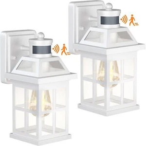 Motion Sensor Outdoor Light Fixture 2-Pack Anti-Rust Aluminum Sconces White Lamp - Picture 1 of 8