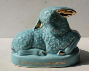 Sheep Lamb Lying Down The Lord Is My Shepherd Blue Flower Vase Planter Pottery - - Picture 1 of 1