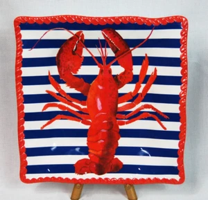 Tommy Bahama Melamine Square Platter 11" Red Lobster Blue Stripes Summer Beach - Picture 1 of 3