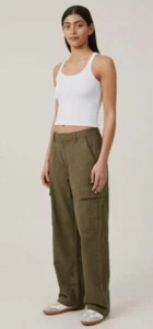 Cotton:On Women's Bobbie Cargo Pants Soft Olive Color Cotton On Size 6 NEW - Picture 1 of 10