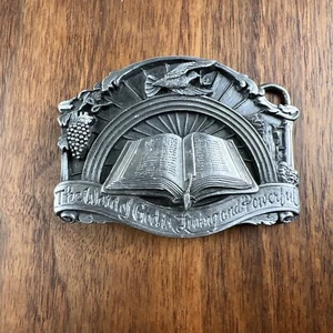 Bible Belt Buckle The Word Of God Is Living & Powerful John 1:1 Vtg 80s, - Picture 1 of 9