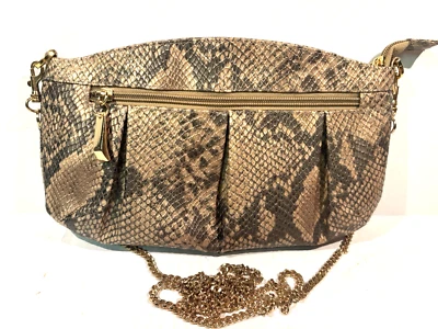 Cartera Bandolera J Renee Piel de Serpiente Beige Oro Cadena Bolsillos con Cremallera 10.5"W De Colección Foto 1 de 4