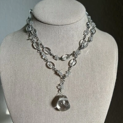 Collar Gargantilla Cuarzo Transparente Piedra Vidrio Tono Plateado Disfraz Moda Estilo Boho Foto 1 de 4