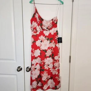 Lulus Red Floral One Shoulder Dress with Side Slit Size M - Picture 1 of 12