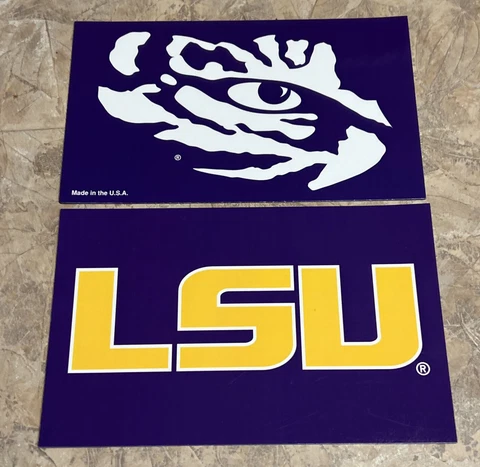 2 LSU VINYL CAR MAGNETIC MAGNETS SCHOOL LETTERS AND TIGER EYE 6 1/2 X 4 INCH Cover