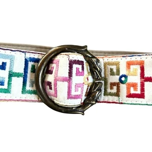 Women's Embroidered Multi Color Belt with Brass Dragon Buckle Size Medium - Picture 1 of 6