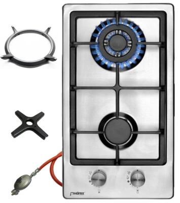 Phoenix 102SBT Gas Hob Stainless Steel Gas Cooker 2 Burner, Wok Attachment + Cooker Cross - Image 1 of 4