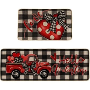 Bow Tie Truck Red Love Heart Valentine's Day Kitchen Mats Set of 2 Home Decor... - Picture 1 of 6