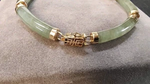 14k Yellow Gold Lavender Jade Chinese Bracelet 7.5" Good Fortune World Wide - Picture 1 of 9