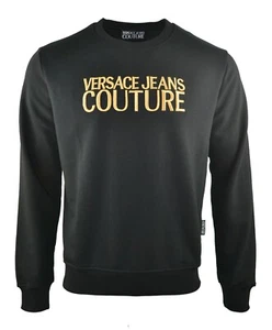 Versace Jeans Couture XS Men Black & Gold Embroidered Logo Sweatshirt Jumper Top - Picture 1 of 3