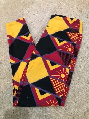 LuLaRoe New One Size OS Leggings Mustard Gold Burgundy Black Aztec Sun 2-10 #448 - Image 1 of 2