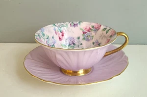 Vintage SHELLEY England - Oleander Form/Flieder Summer Glory Chintz Tasse und Untertasse - Bild 1 von 7