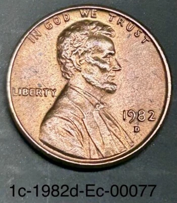 1982-D Lincoln Copper LD with errors. Red almost uncirculated, D/D, OBV doubling - Image 1 of 4