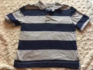Bugle Boy Boys Navy Blue Gray Striped Short Sleeve Polo Shirt 5-6 - Picture 1 of 5