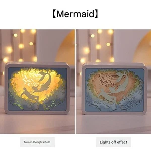 3D Shadow Paper Carving USB Battery Bedside Nursery Light Lamp Little Mermaid - Picture 1 of 4
