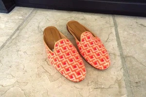STUBBS & WOOTTON Geometric Orange Needlepoint Mules Slides Shoes 9.5 - Picture 1 of 4