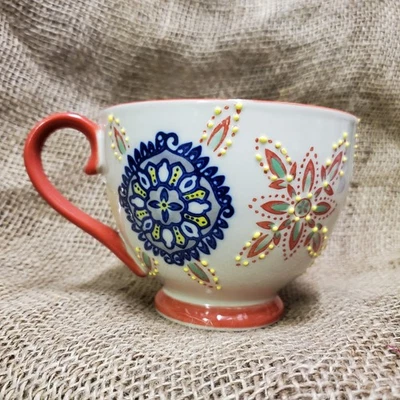 Taza de café grande con textura pintada a mano Yokohama Studio 12 oz rojo azul NUEVO Foto 1 de 4
