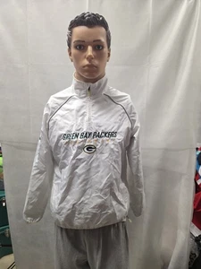 Retro Green Bay Packers White Reebok 1/4 Zip Windbreaker Jacket Womens M NFL - Picture 1 of 10