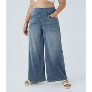 Halara neu ohne Etikett Flex hoch tailliert Taschen Baggy weites Bein Jeans Größe Large Tall - Bild 1 von 12