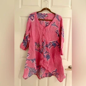 Mujer Top Blusa Vestido Pintado a Mano Cuello en V Talla M Invierno Rosa Sol - Imagen 1 de 6