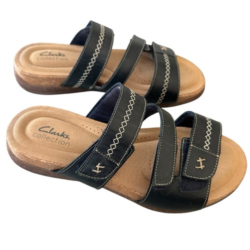 Clarks Collection Roseville Bay sandali slide in pelle blu navy 9 5 M