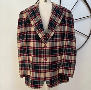 Hickey Freeman Años 70 Cuadros Rojo Verde Beige Traje Blazer Chaqueta 44S - Imagen 1 de 6