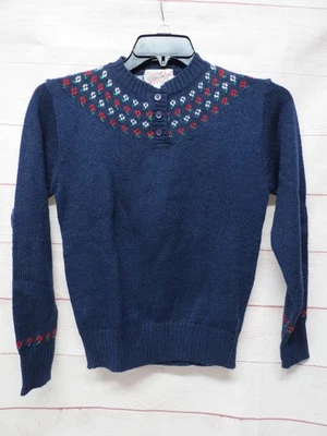 Suéter Vintage Currants by Jeri-Jo Botón Floral Yugo Azul Marino Rojo Talla Mediana Foto 1 de 4