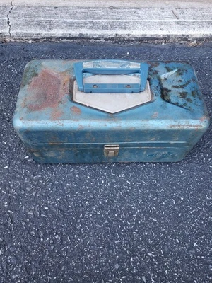 Caja de aparejos de pesca de metal vintage OLD PAL 13”x6,5”x6” color azul 2 cajones Foto 1 de 4