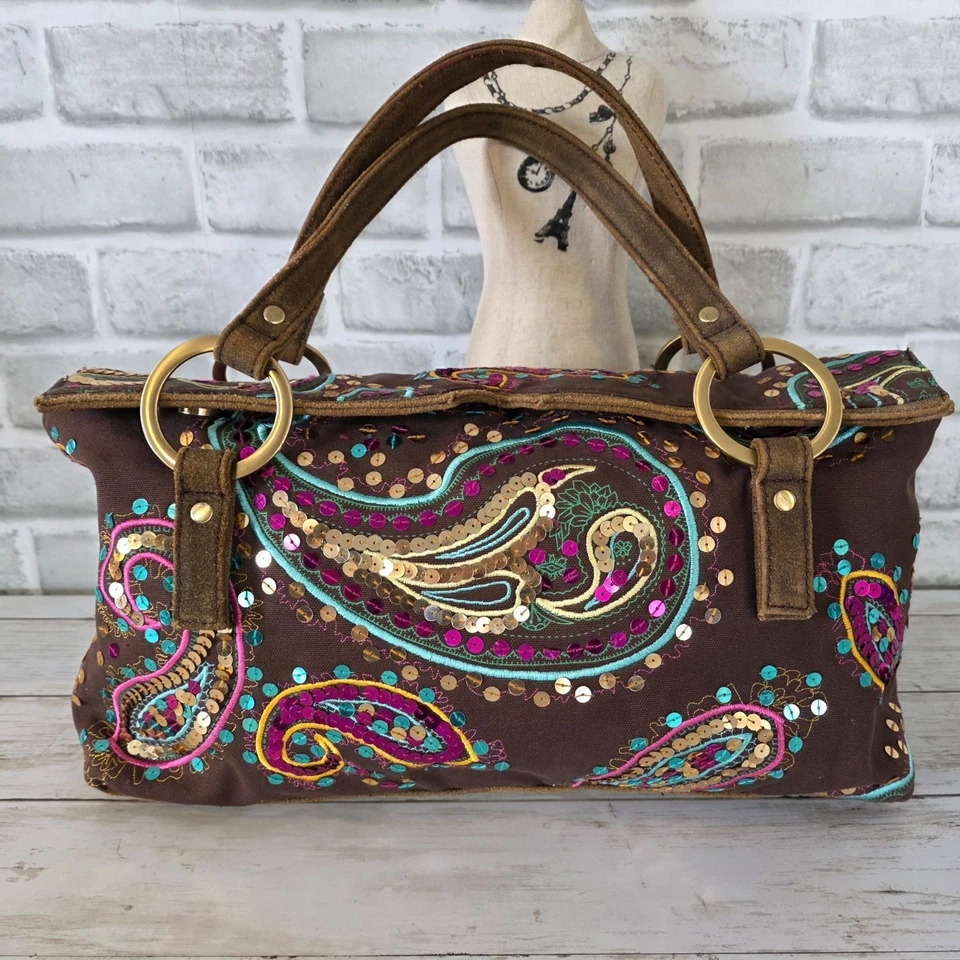Bolso Vintage Mariposa Matthew Williamson Lentejuelas Paisley Marrón Boho Hippie Foto 1 de 4
