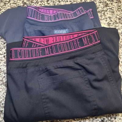 XLT COUTURE TOUCH Lote de 2 Pantalones Médicos Mujer NEGRO y Gris Bolsillo Carga Suave Foto 1 de 4