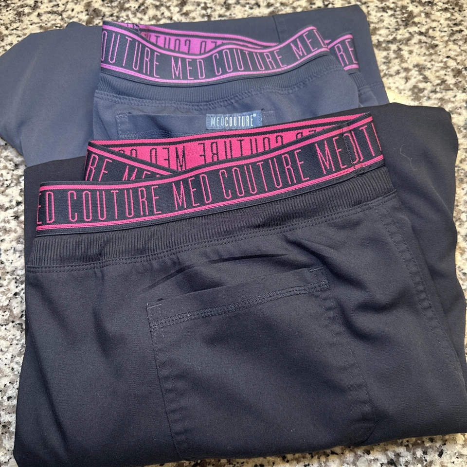 XLT COUTURE TOUCH Lote de 2 Pantalones Médicos Mujer NEGRO y Gris Bolsillo Carga Suave Foto 1 de 4