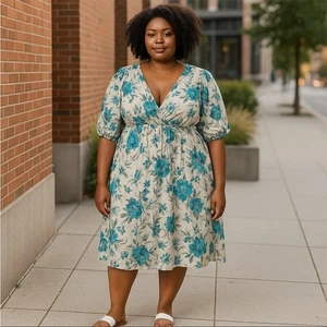 Abito in chiffon floreale torrido manica 3/4 taglia 1X  - Foto 1 di 6