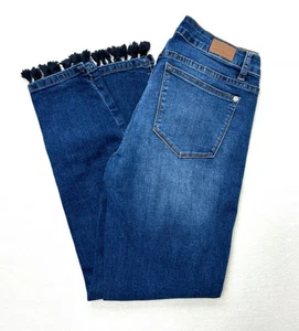 JUDY BLAU dunkelblau mit Verblassen SKINNY FIT JEANS Stretch Mid-Rise Quasten Saum Gr. 5/27 - Bild 1 von 4
