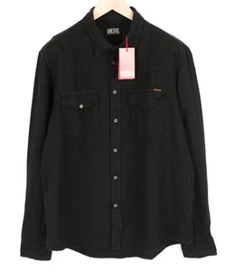 DIESEL S-East-Long-Lin Men Shirt XL Western Linen RRP€175 Spread Neck Black - Picture 1 of 10