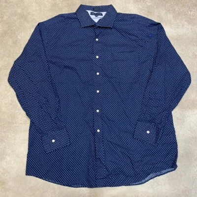 Tommy Hilfiger Shirt Mens XL Y2K Long Sleeve Button Up Polka Dot Top, Blue - Image 1 of 4