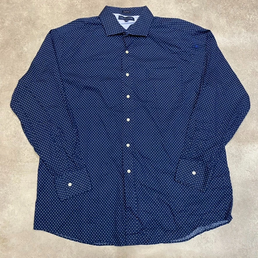 Tommy Hilfiger Shirt Mens XL Y2K Long Sleeve Button Up Polka Dot Top, Blue - Image 1 of 4
