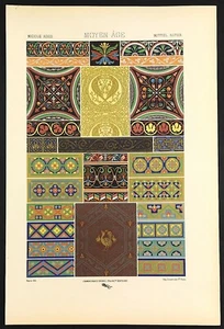 ornamental fresco wall designs Medieval Art 1871 Lithograph Print by Racinet  - Picture 1 of 4